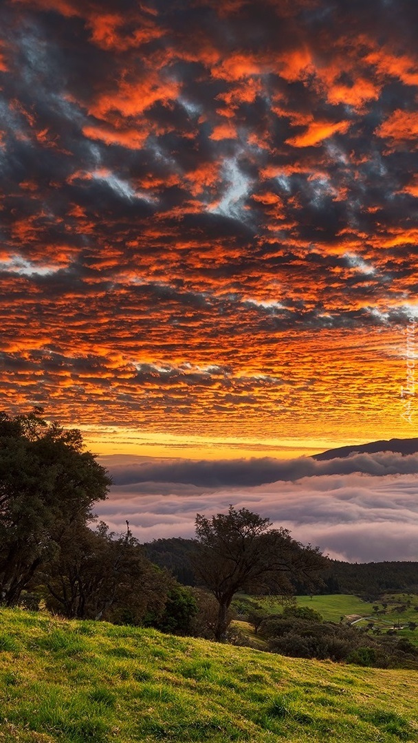 Kolorowe niebo nad zamglonymi górami