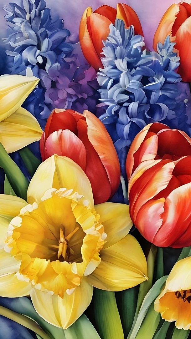 Kolorowe wiosenne kwiaty w grafice