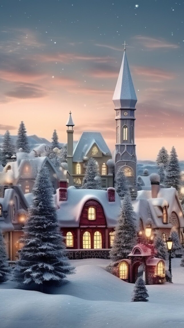 Kościoły i domy w miasteczku zimową porą