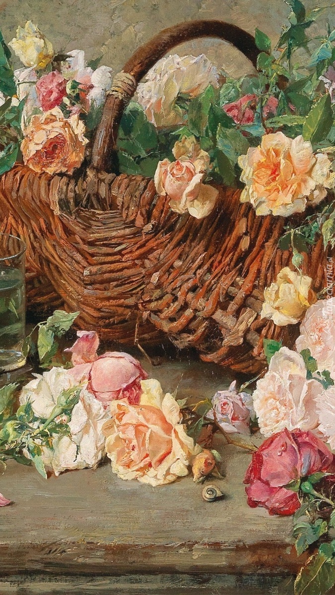 Kosz z różami na obrazie Adolphe Grisona