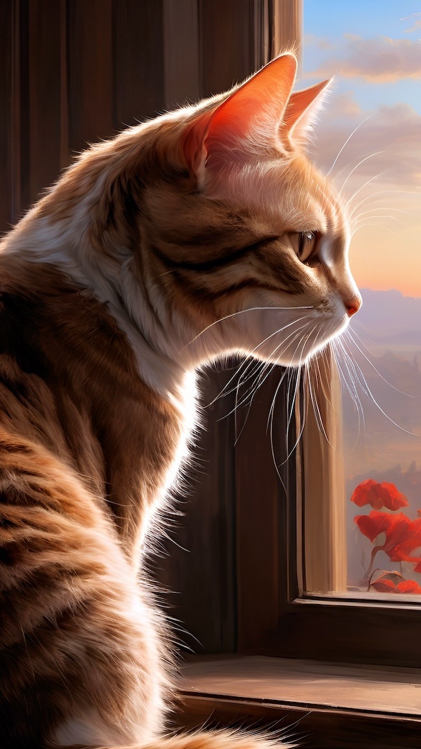 Kot spoglądający przez okno