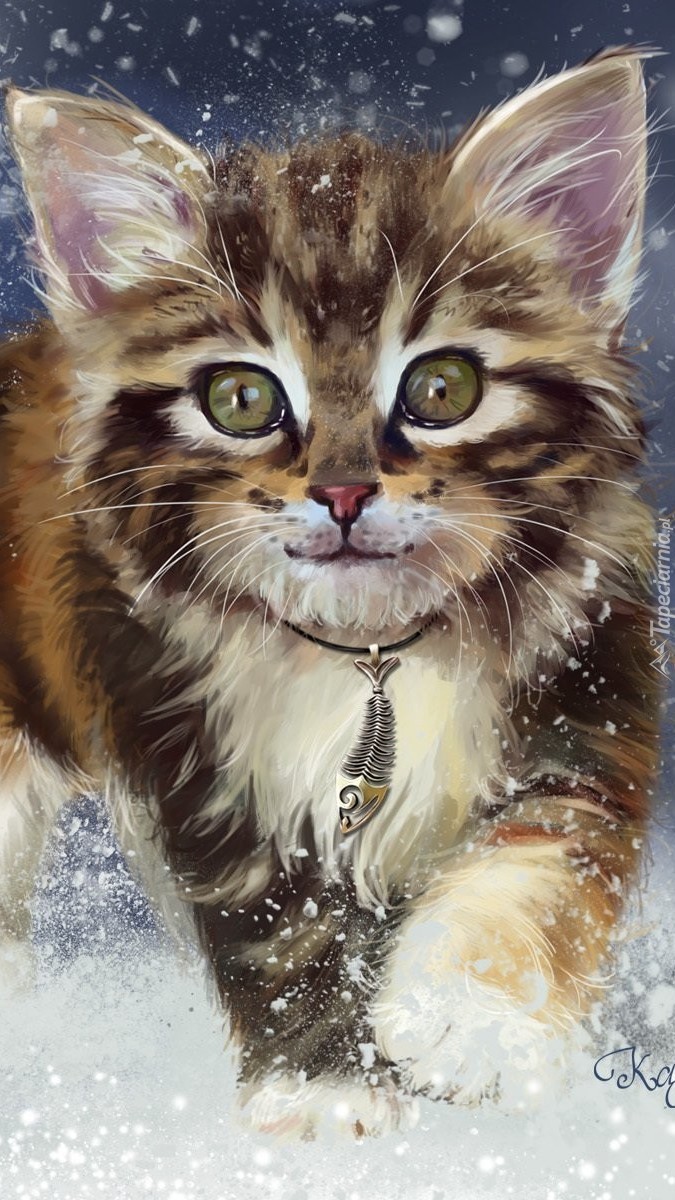 Kotek na zimowym obrazie