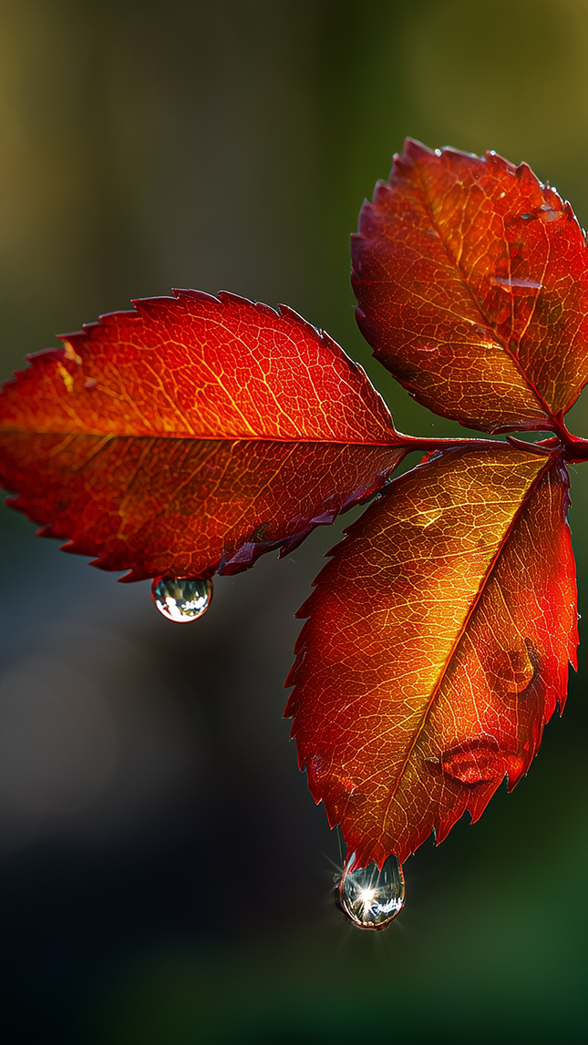 Krople na jesiennych liściach