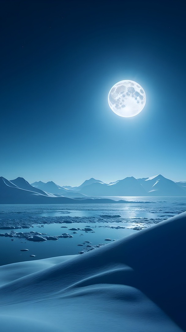 Księżyc nad morzem i górami zimową porą