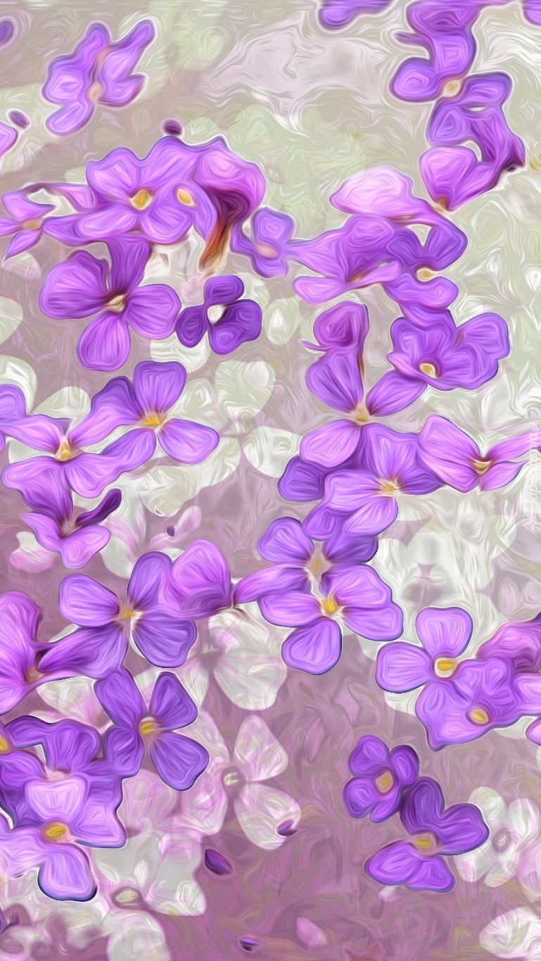 Kwiatki fioletowo-białe w grafice