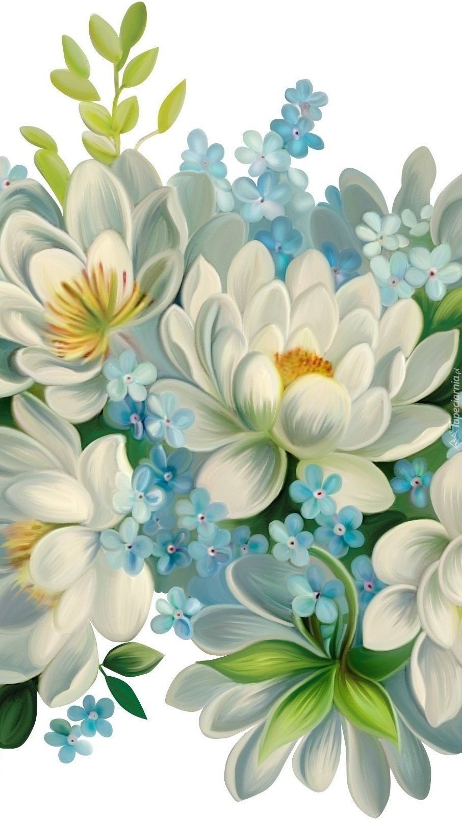 Kwiatowa biało-niebieska reprodukcja