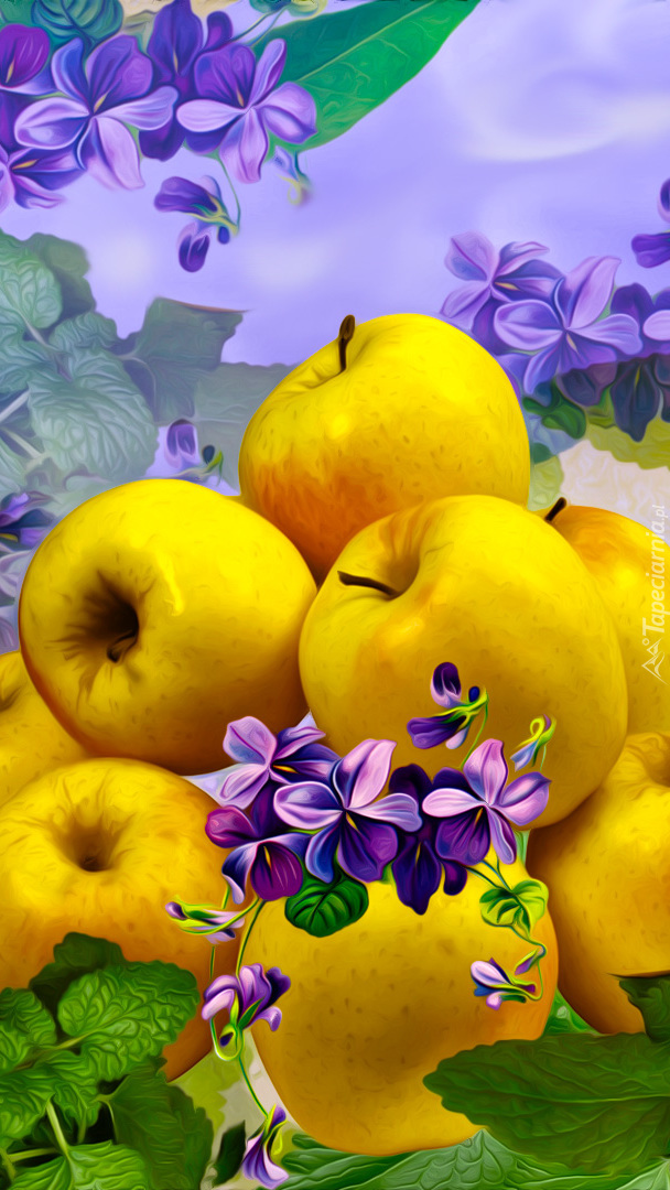 Kwiaty na jabłkach