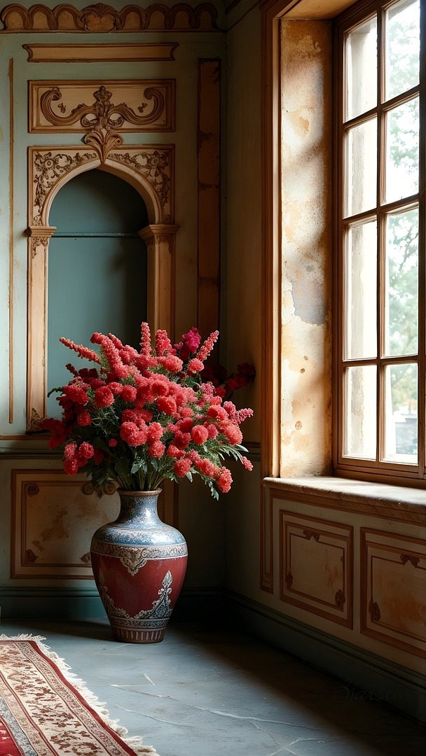 Kwiaty w wazonie w pokoju przy oknie