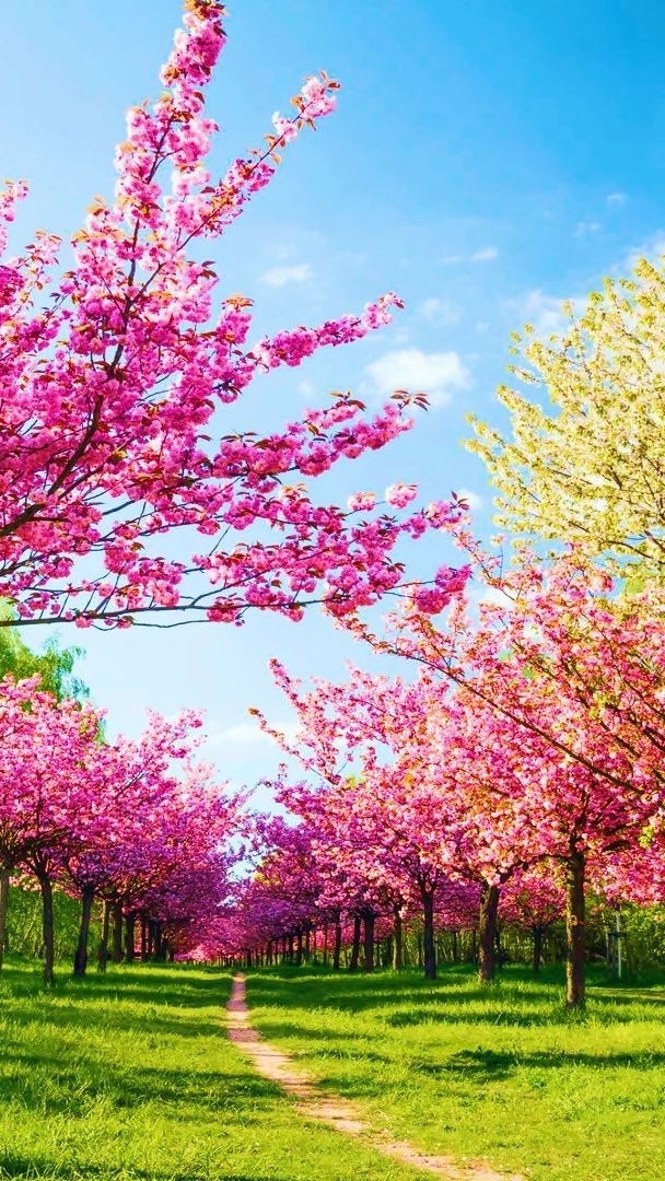 Kwitnące drzewa wzdłuż ścieżki