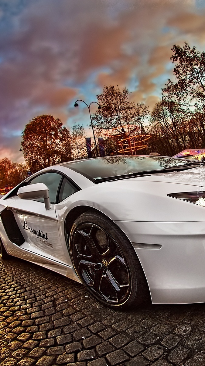 Lamborghini Aventador na brukowej drodze