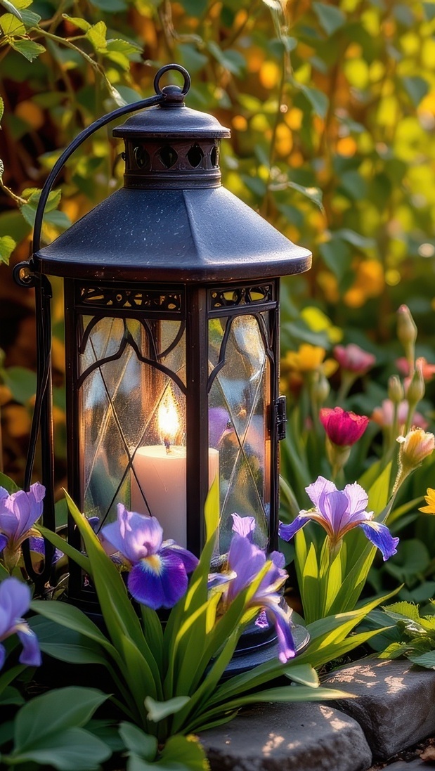 Lampion pośród kwiatów