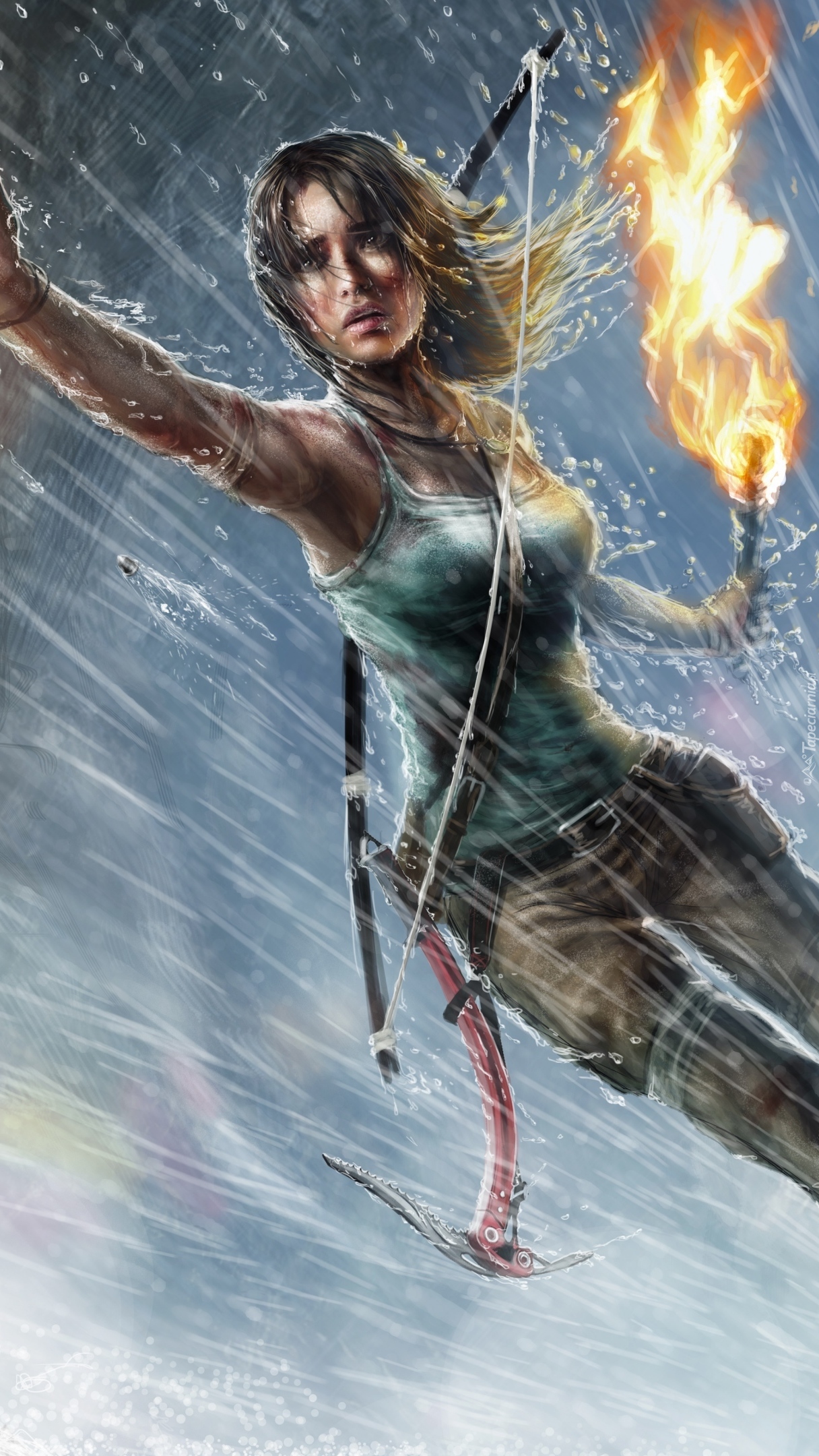 Lara Croft z pochodnią w dłoni