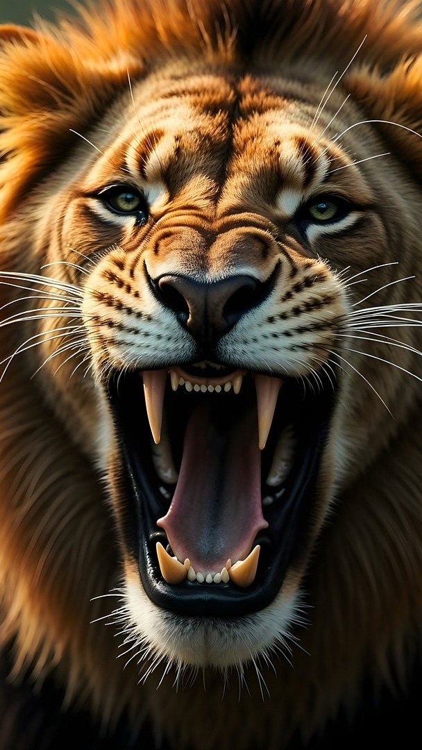 Lew z otwartą paszczą
