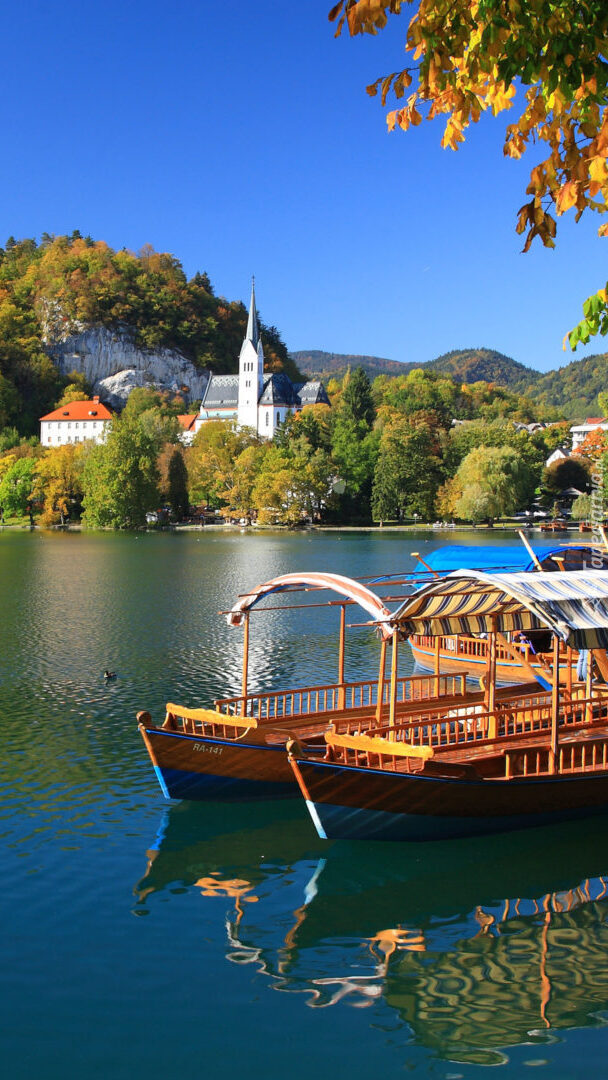 Łódki na jeziorze Bled