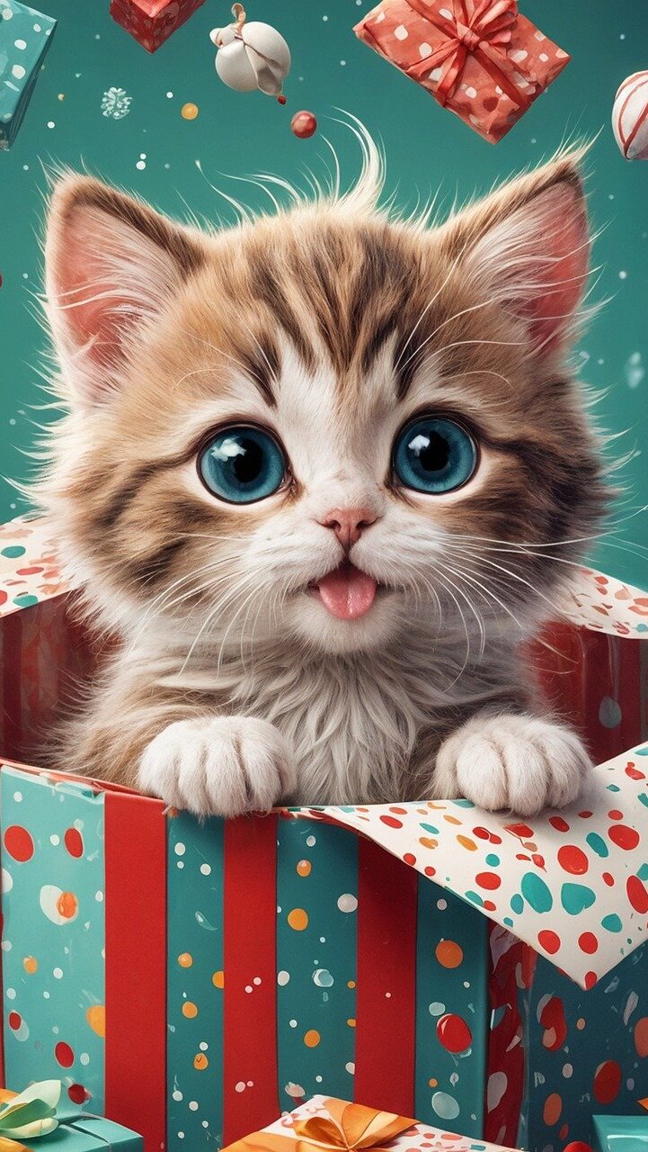 Mały kot w pudełku na prezenty