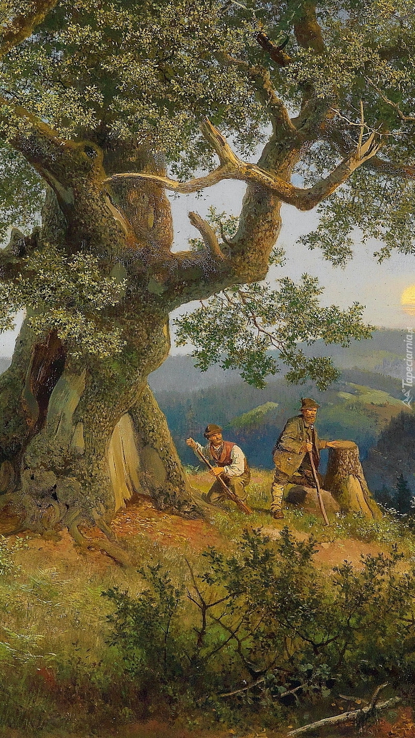 Mężczyźni pod drzewem na obrazie Eduarda Leonhardina