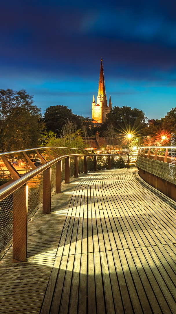 Most Jarrold Bridge i wieża Katedry w Norwich