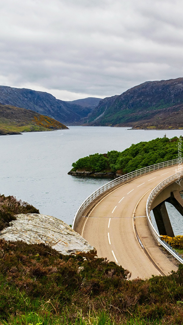 Most Kylesku Bridge nad jeziorem