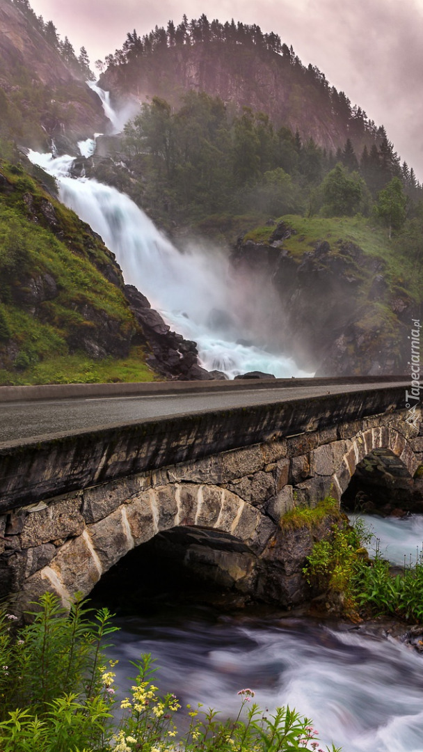 Most na rzece przy wodospadzie Latefossen