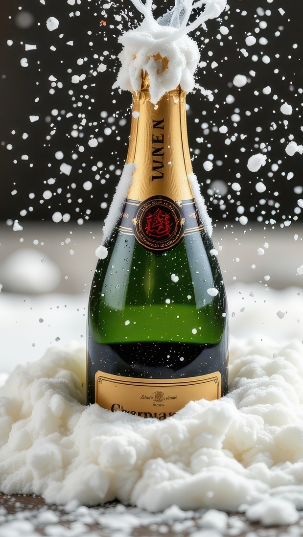 Musująca piana z butelki z szampanem