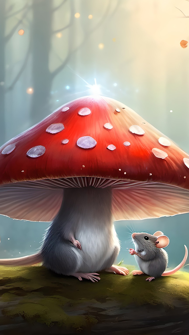 Myszka pod kapeluszem muchomora