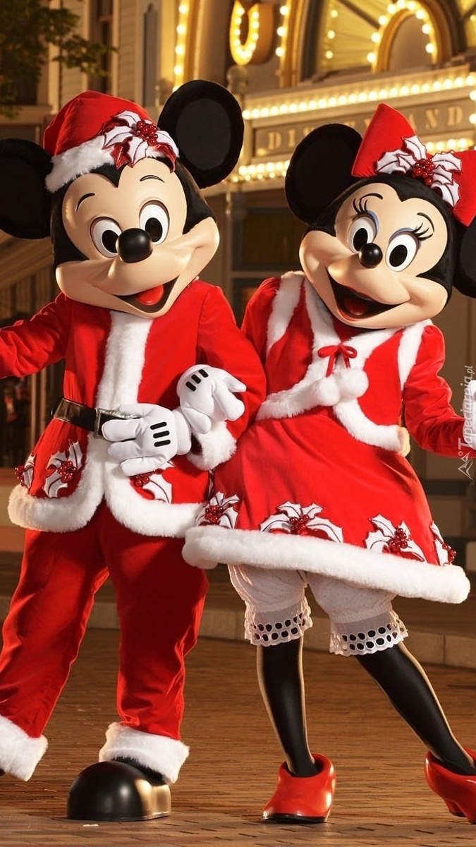 Myszki Miki i Minnie w świątecznych strojach