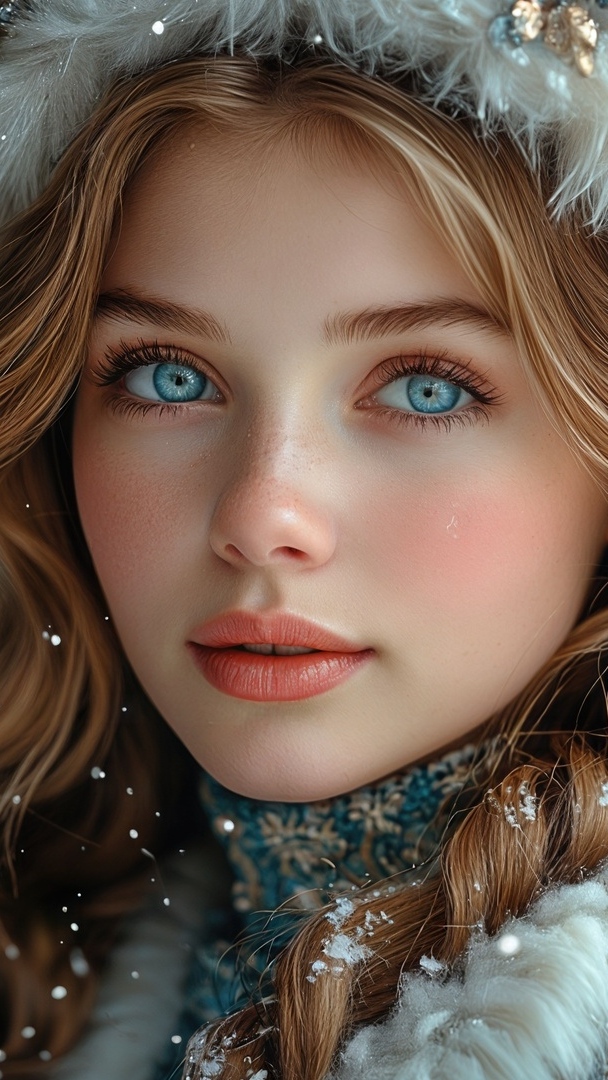 Niebieskooka blondynka w futrzanej czapce