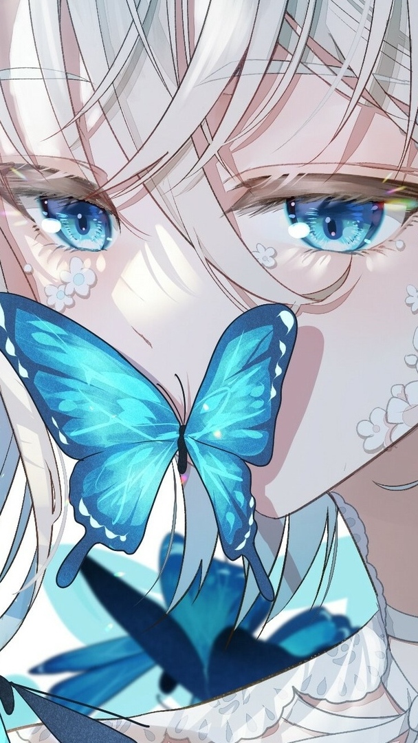 Niebieskooka dziewczyna z niebieskim motylem w anime