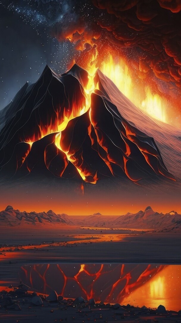 Nocna erupcja wulkanu w grafice