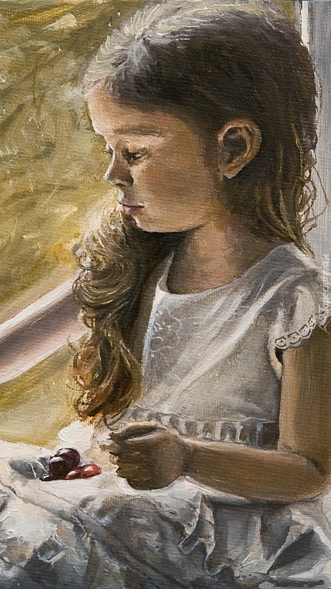 Obraz dziewczynki z czereśniami