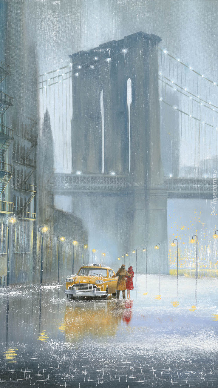 Obraz miasta w deszczu