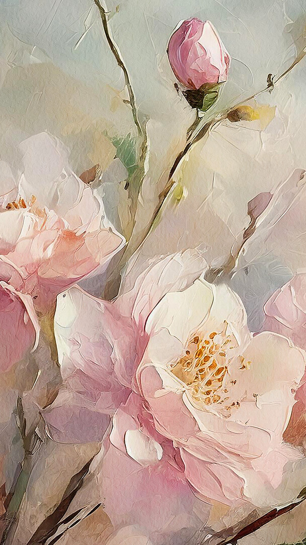 Obraz z jasnoróżowymi kwiatami