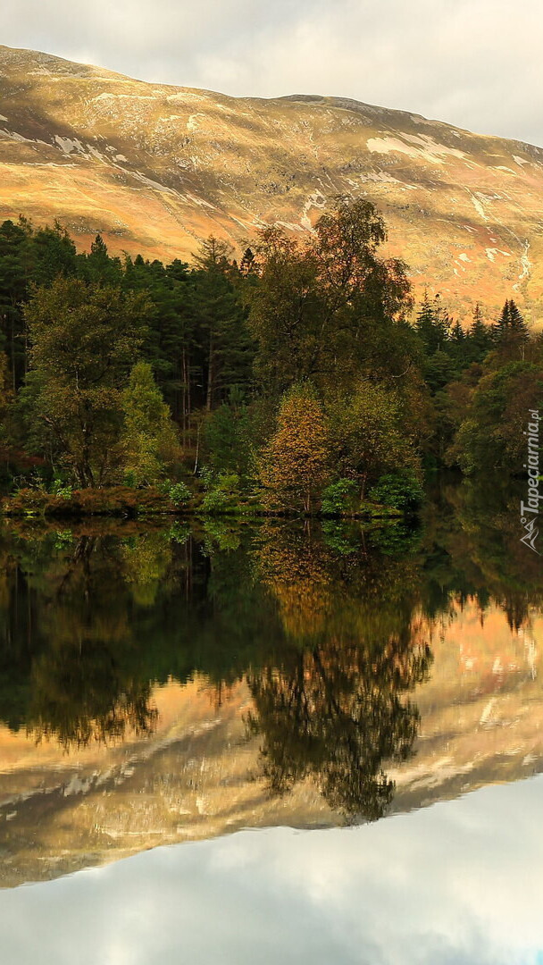 Odbicie gór i drzew w jeziorze Loch Leven