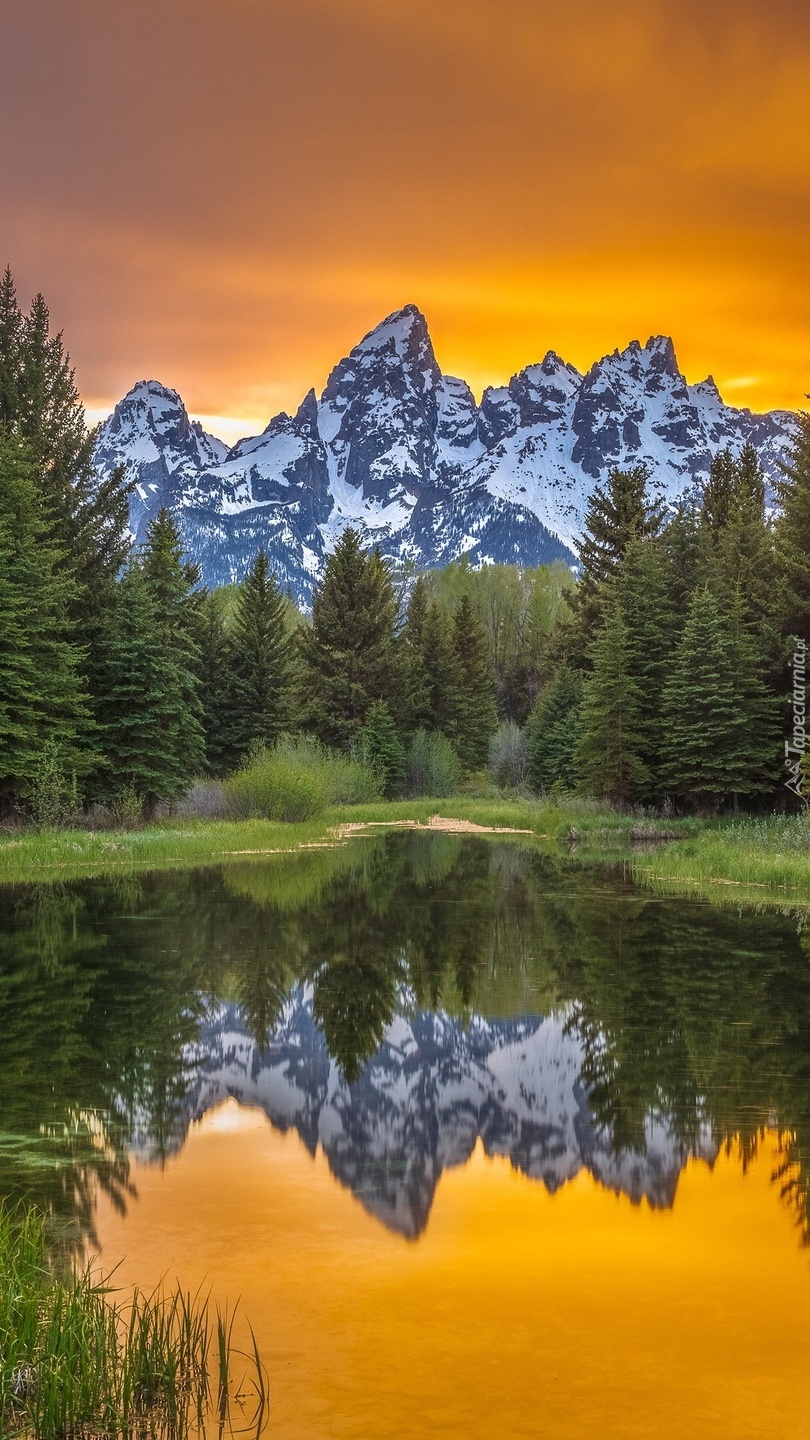 Odbicie gór Teton Range w rzece Snake River