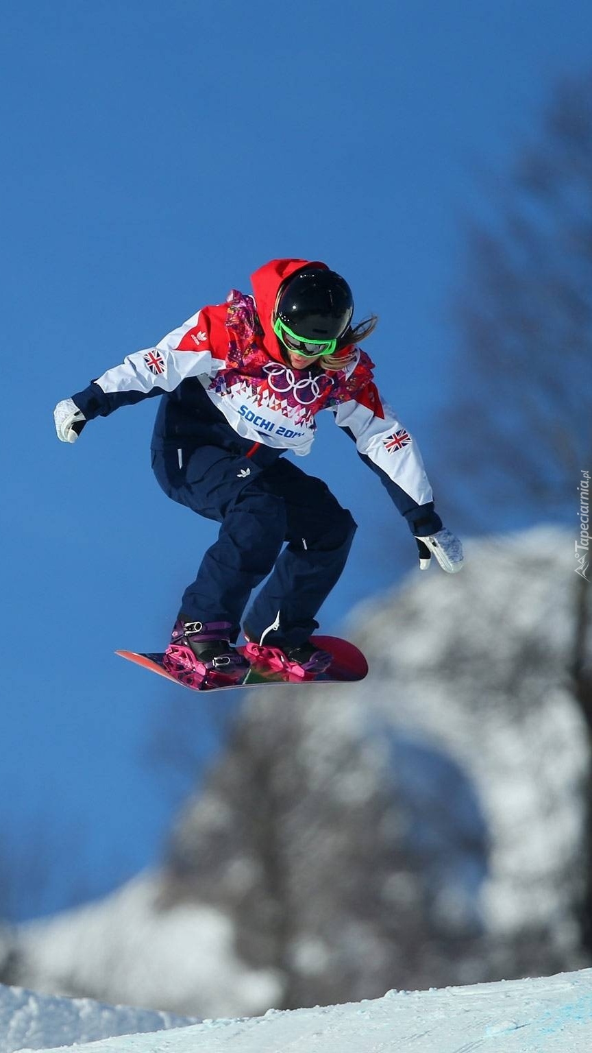 Olimpijka Jenny Jones na desce snowboardowej