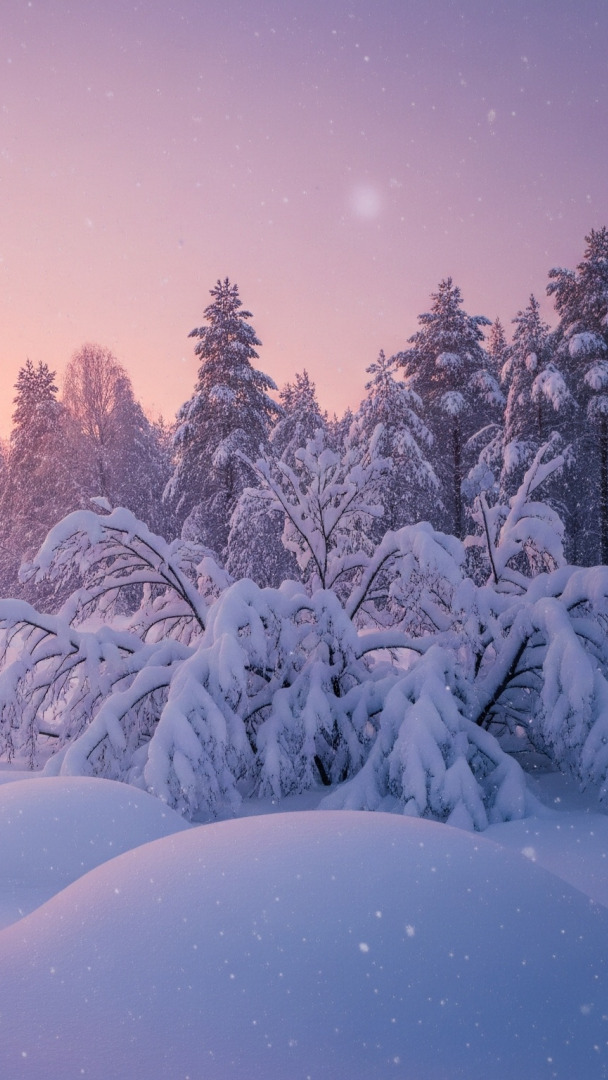 Ośnieżone drzewa i krzewy w zaspach