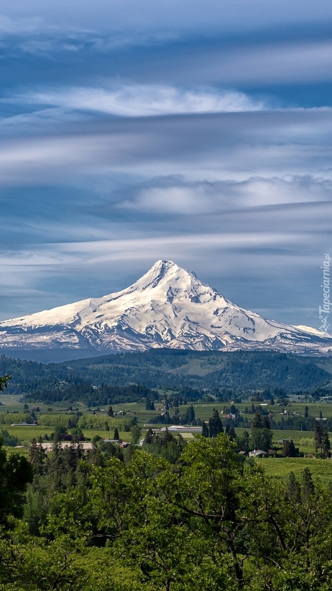 Ośnieżony stratowulkan Mount Hood