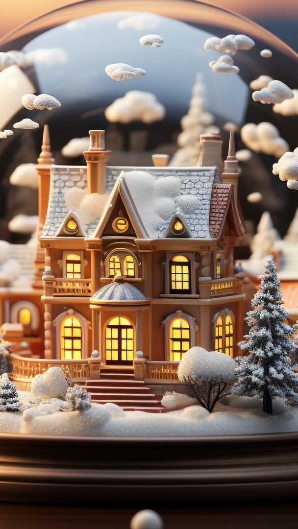 Oświetlony dom w szklanej kuli