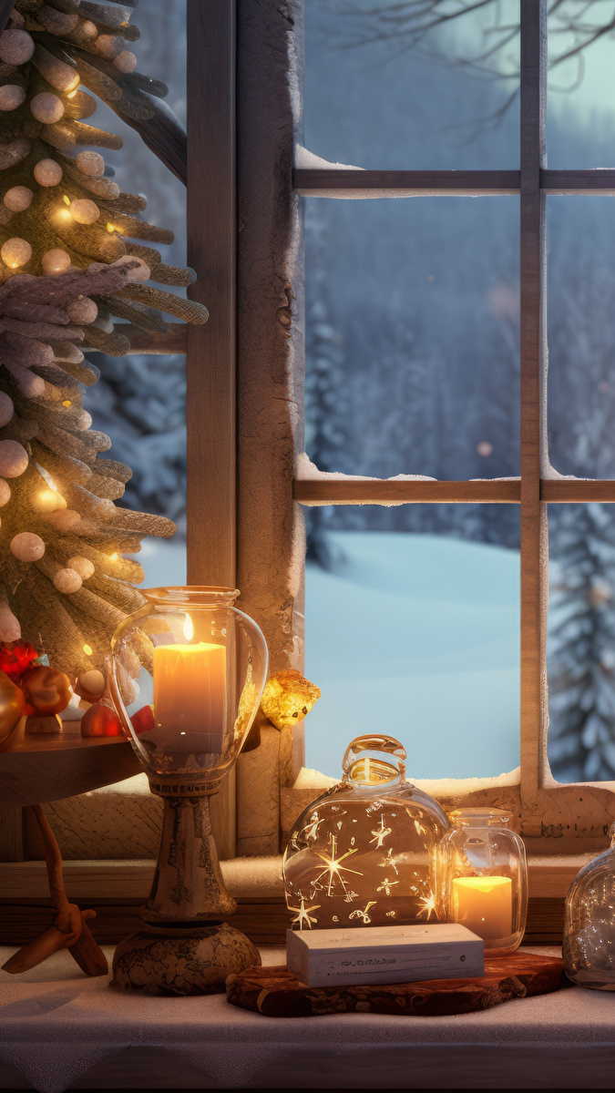 Ozdoby świąteczne na parapecie okna
