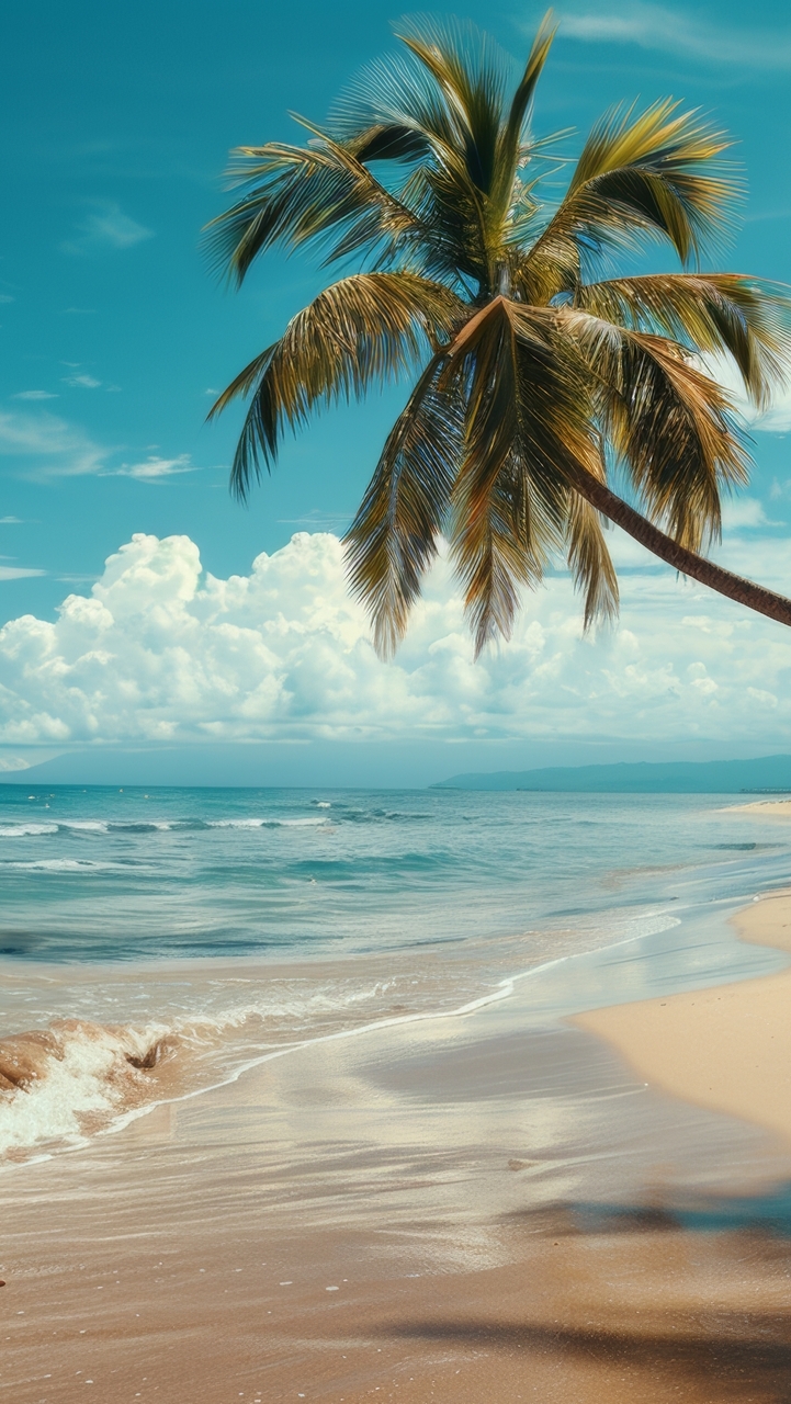 Palma pochylona nad morską plażą