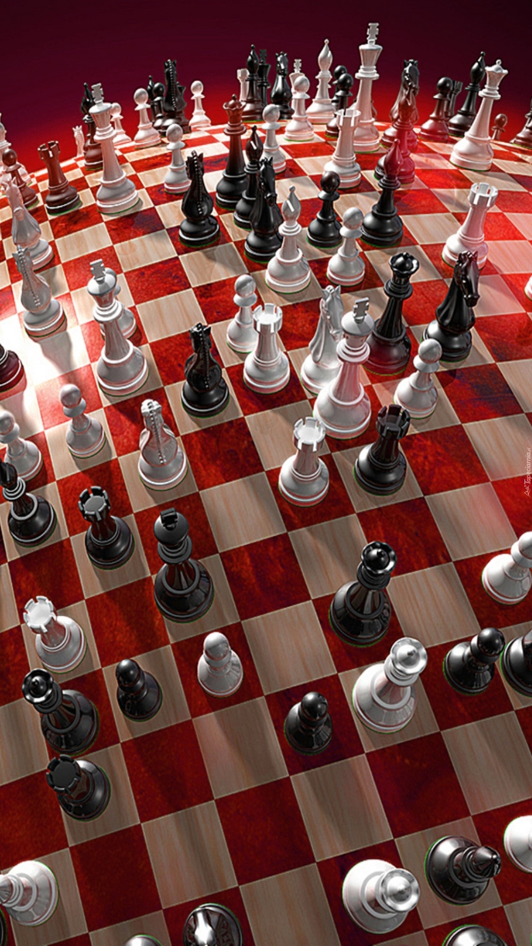 Piony na biało-czerwonej szachownicy