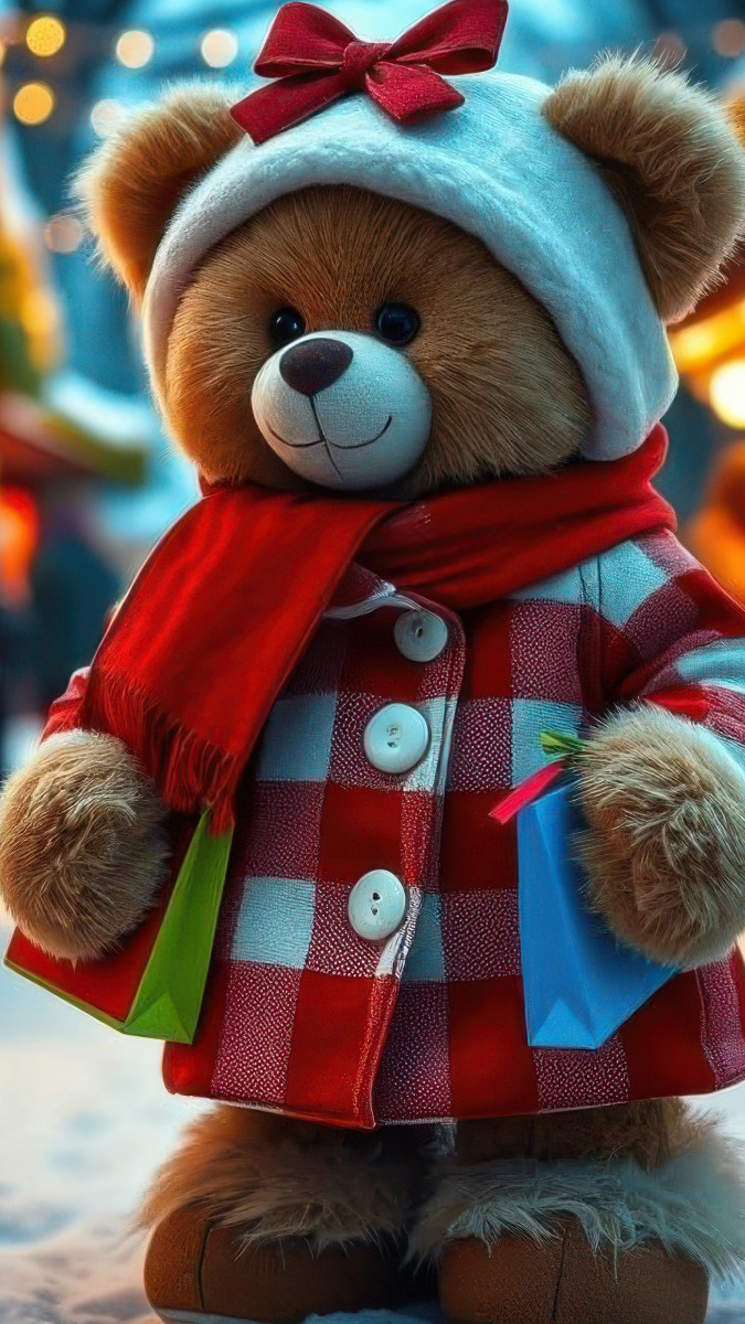 Pluszowy miś w kraciastym ubranku