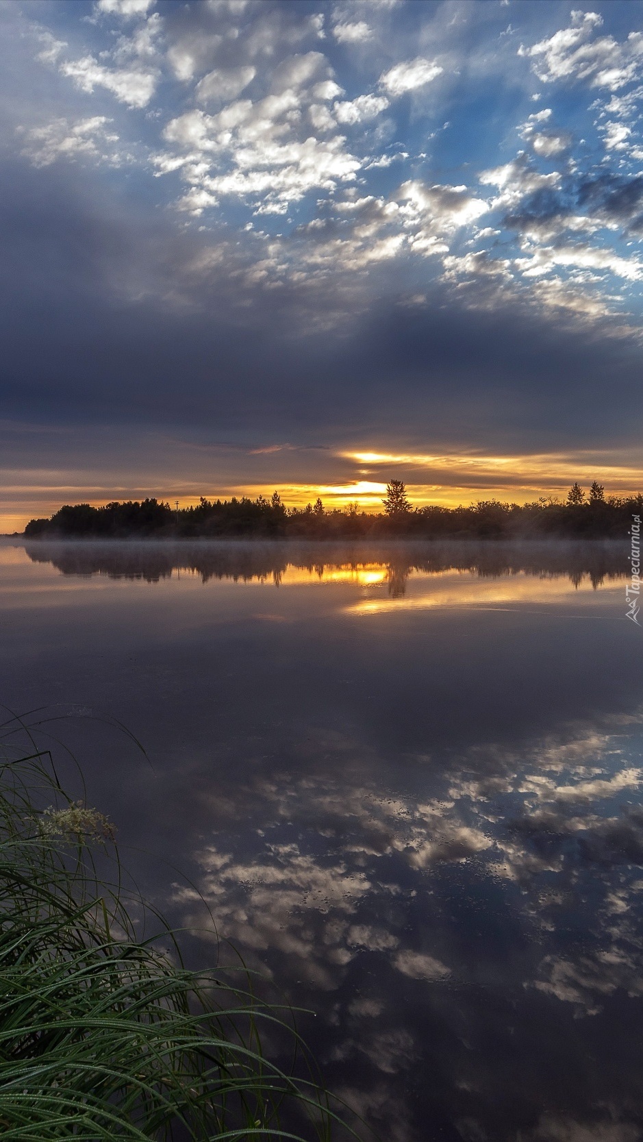 Pochmurny wschód słońca nad rzeką