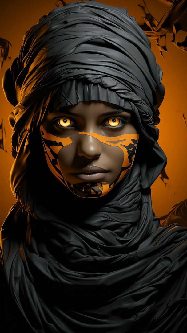 Pomalowana twarz kobiety w czarnej chuście