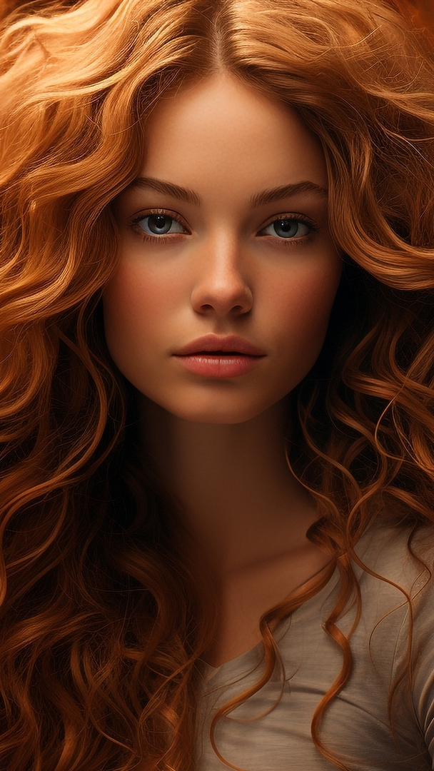 Portret rudowłosej kobiety z kręconymi włosami