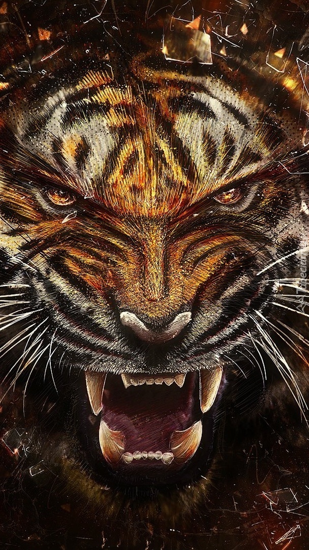 Portret tygrysa w potrzaskanym szkle