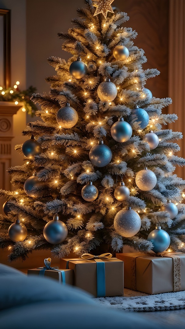 Prezenty pod udekorowaną choinką