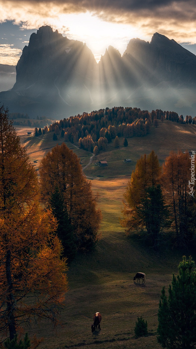 Promienie słońca nad Dolomitami