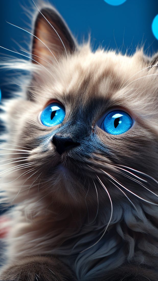 Puszysty kot z niebieskimi oczami