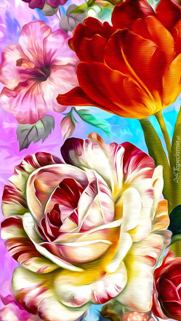 Róża i tulipan w grafice